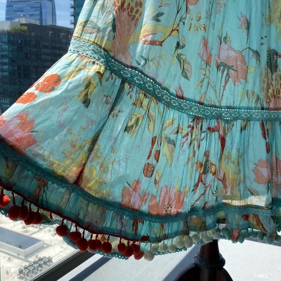 Maxi Spring Boho Dress in Tropical Bird Print Fabric Trimmed in Lace - Small - Picture 11 of 17